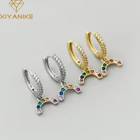 xiyanike silver color 2021 hot sale rainbow multicolored diamond pendant hoop earrings female fashion sweet birthday gift
