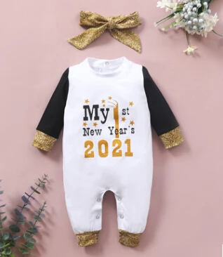 

2 Pcs Newborn Casual Outfits, Infant Letter Pattern Long Sleeve Round Neck Jumpsuit + Headband