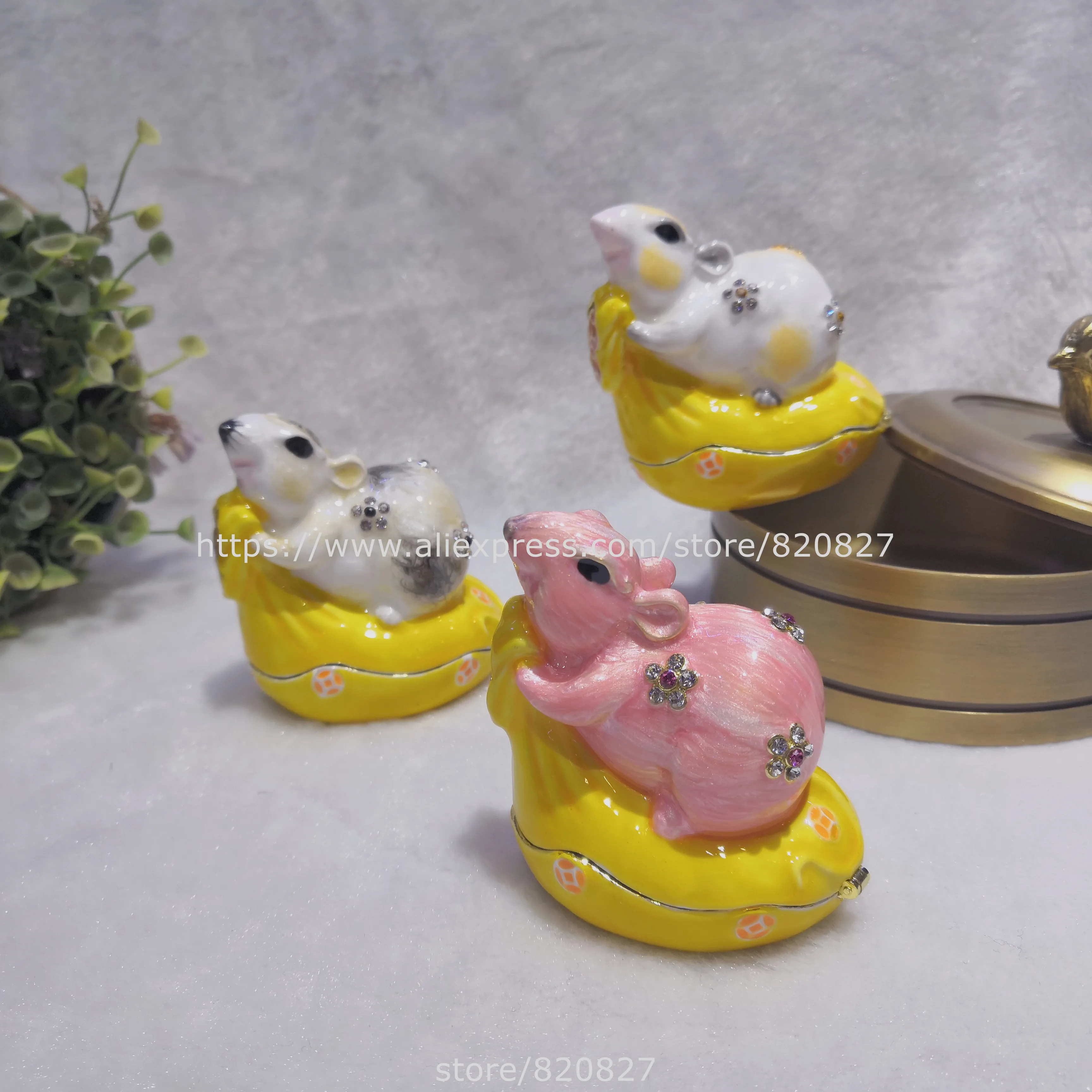 2020 New Designs Mouse Pewter Bejeweled Hinged Miniature TrinketBox Bejeweled Mouse Trinket Box Luxury Gifts