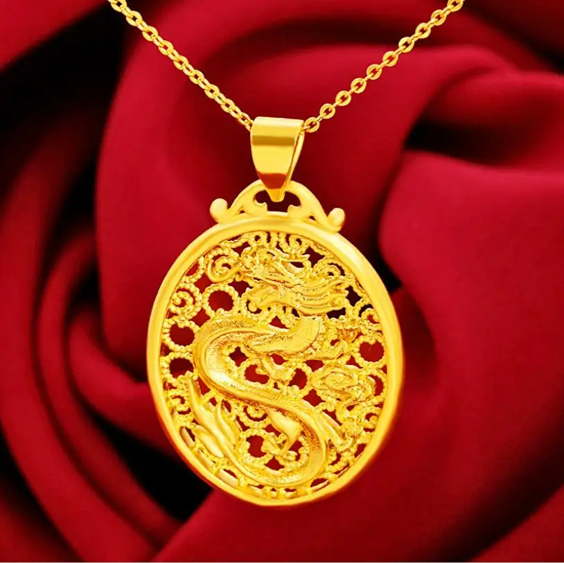Акция H овальное ожерелье с подвеской в виде дракона покрытое 24-каратным желтым