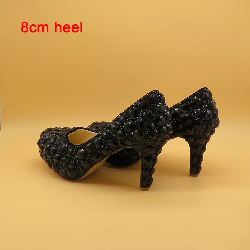 8cm shoe Роскошные черные свадебные туфли с украшением в виде кристаллов и сумочки в комплекте; модная женская обувь со стразами; женская обувь на платформе и высоком каблуке; большие размеры - Цвет: 8cm shoe
