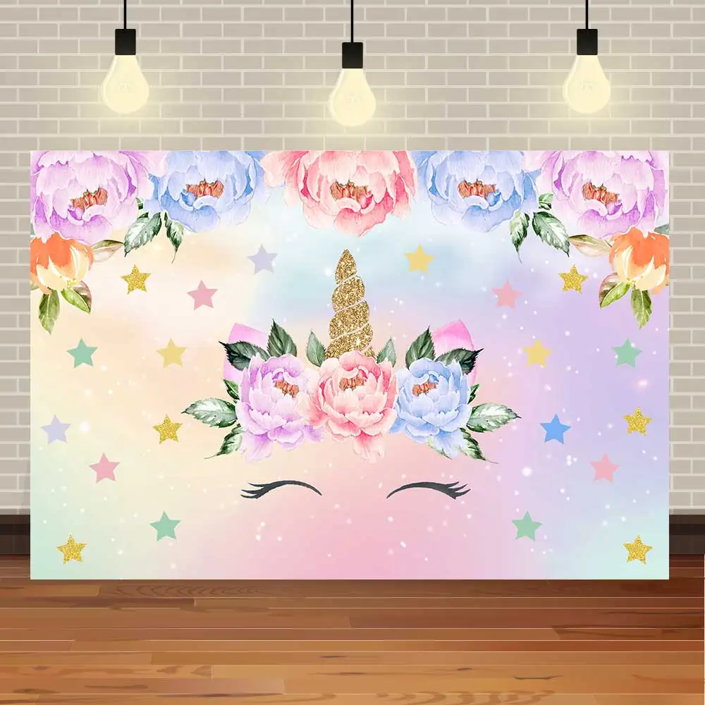 

Виниловый фон для фотосъемки с изображением единорога звезды цветка имени девочки