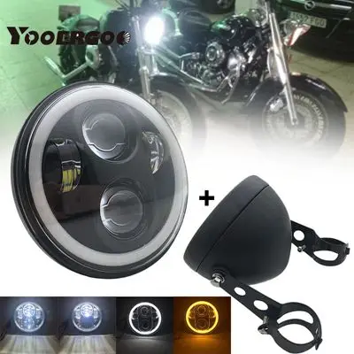 black set a 5,75 дюймовый светодиодный проектор фары с белыми DRL огнями для Honda Shadow Aero Phantom VLX 600 750 VT 1100 - Цвет: black set a