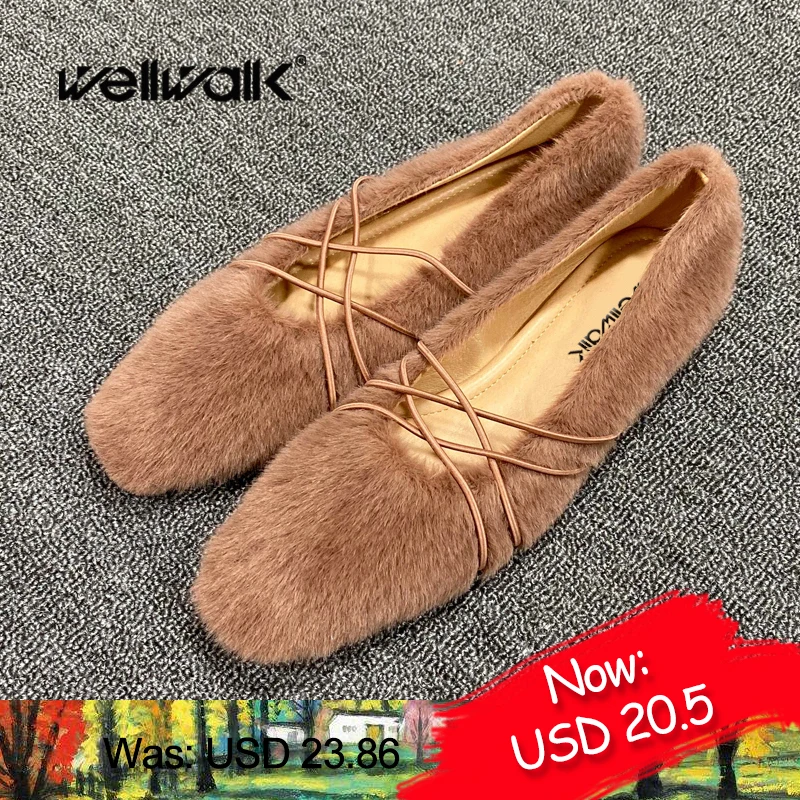 Меховая обувь на плоской подошве женские зимние балетки с эластичными полосками