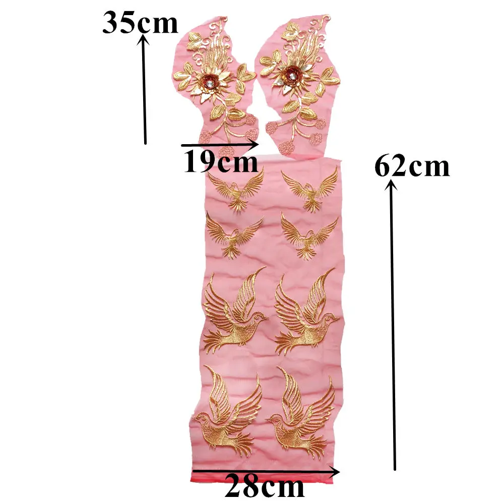 1 комплект золотой цветок птицы кружевная ткань блесток красная сетка вышитое