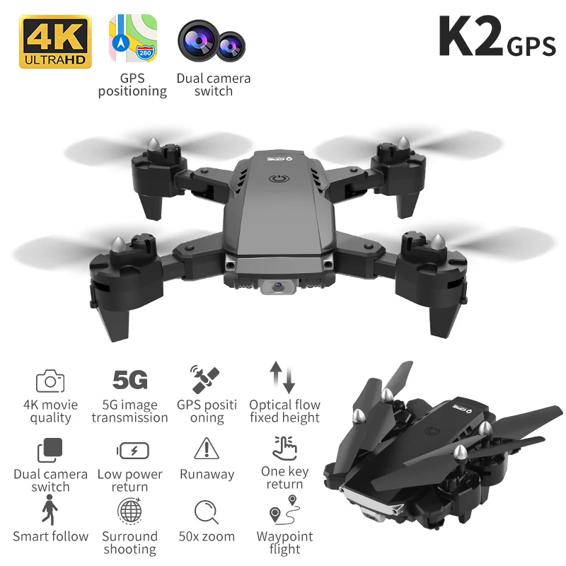 

New 5G K2 pro GPS drone 4k HD dual camera visual positioning 1080P WiFi fpv mini drone height 1KM long distant rc quadcopter