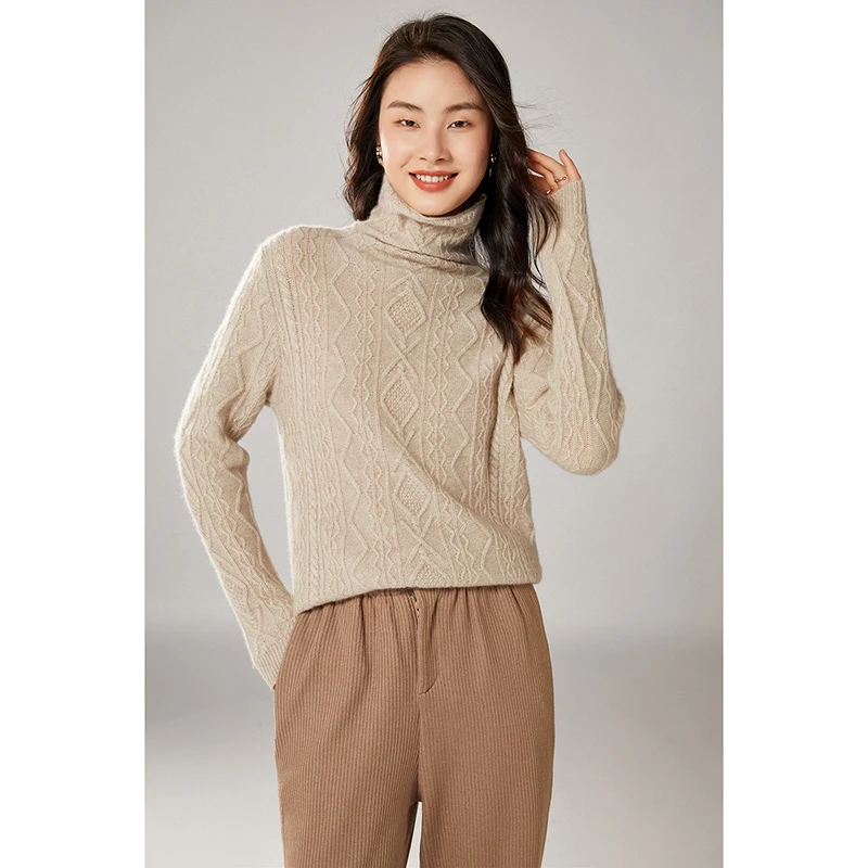 

Women's knitted loose casual thick sweater solid color long-sleeved warm wool pullover sweater autumn winter cashmere sweater
