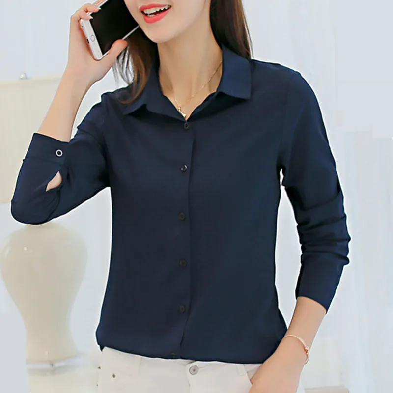 Блузка женская шифоновая с длинным рукавом модная рубашка в Корейском стиле