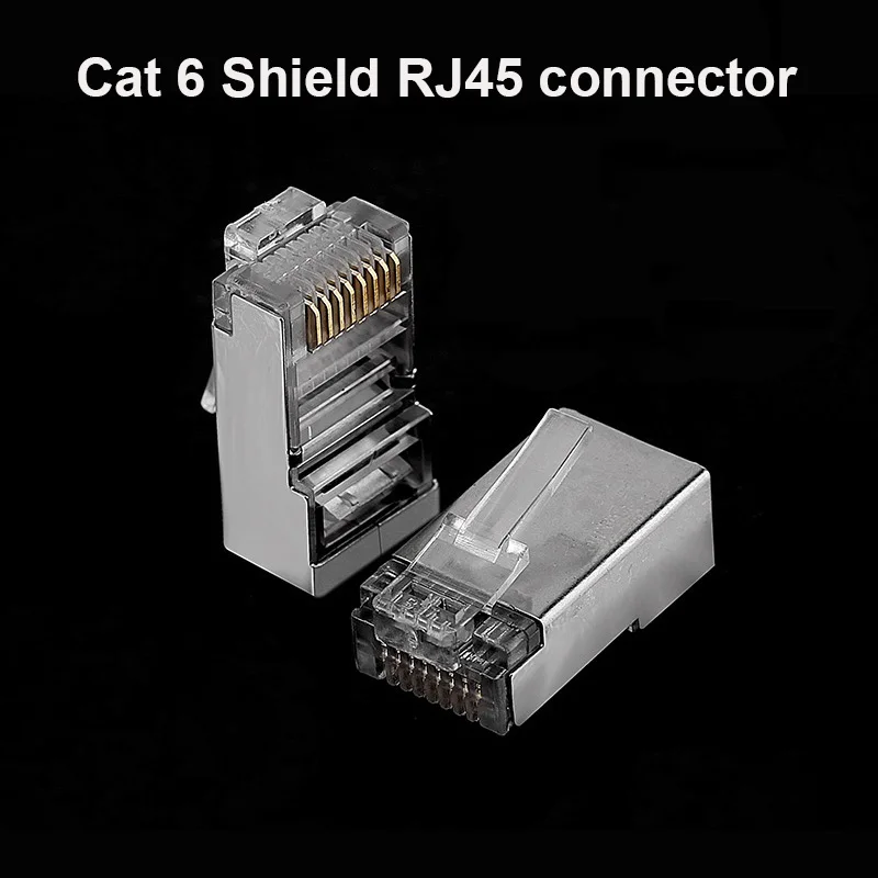 

OULLX Cat6 RJ45 Plug Ethernet Cable Connector Male Network 8P8C 8Pin RJ 45 stp Shielded Terminals Cat 6 Gold Plated