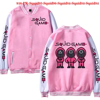 squid game zip up baseball uniform fleece jacket women men harajuku streetwear hip hop long sleeve pink hoodie women sweatshirt