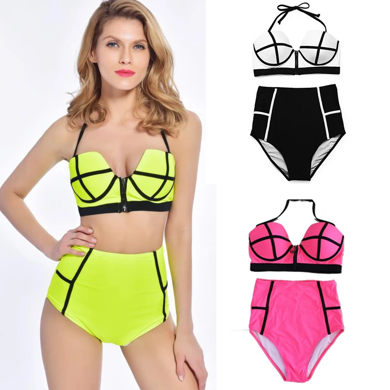 2019 New Nightclub Bar Female Singer DJ Fluorescent Sexy High Waist Bikini Suit Women'S Party Costume Swimsuit DL4354 |