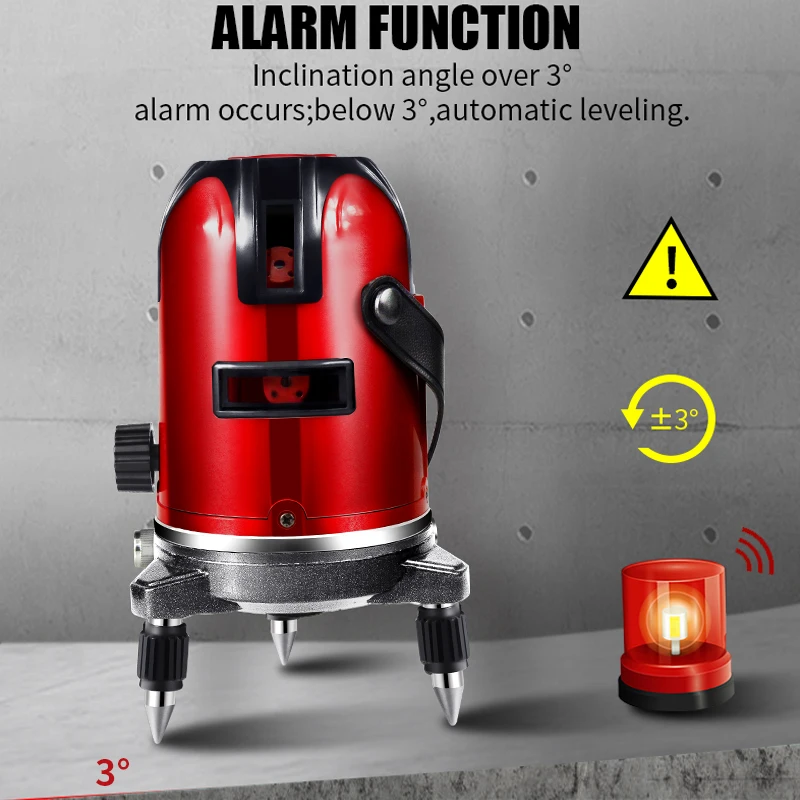 

Red Laser Level 360-Degree 5 Line 6 Point Horizontal & Vertical Self-Leveling Higher Visibility Outdoor & Indoor Leveling Tools