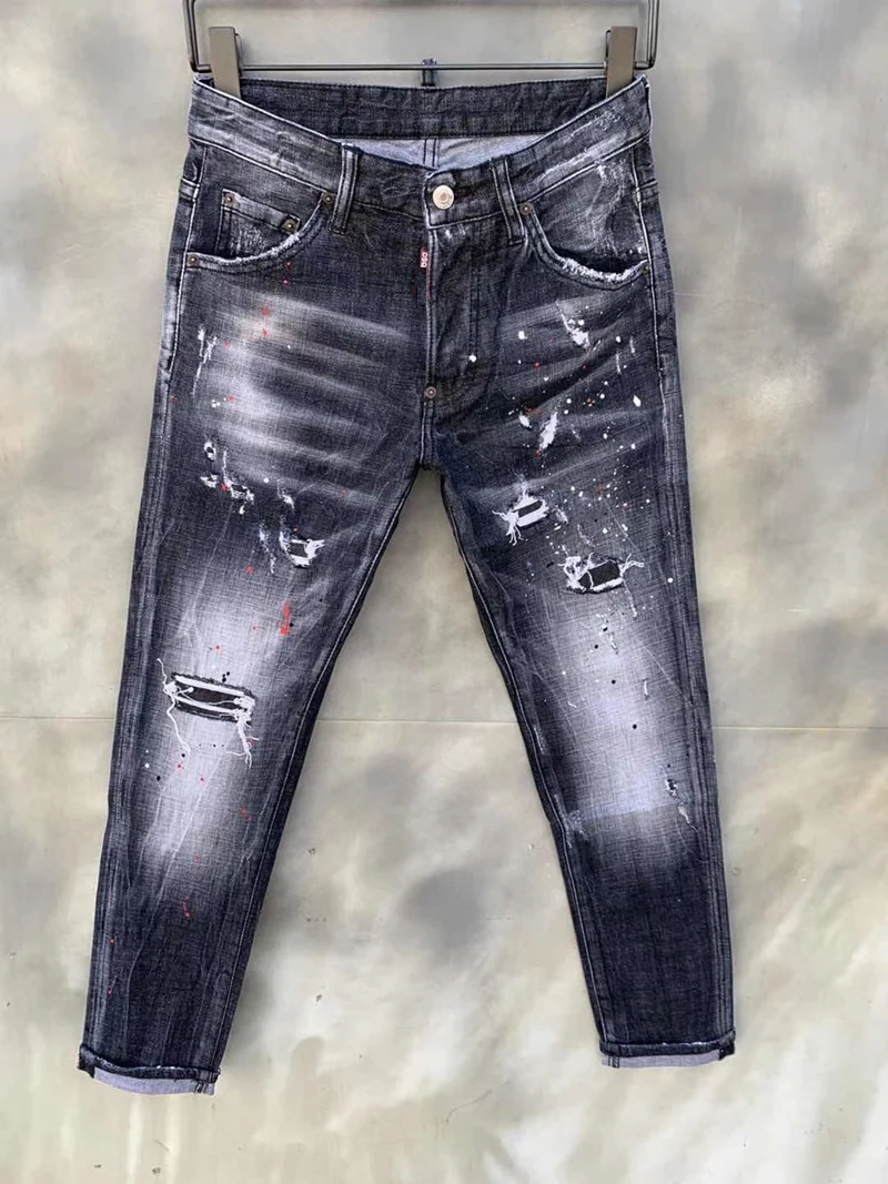 

Italy Brand Italy Black Jeans Pants Men Slim Jeans Denim Zipper Trousers Button Hole Pencil Pants Jeans for Men