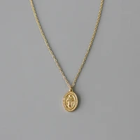 amaiyllis 18k gold virgin mary double side oval clavicle necklace pendant handmade choker boho collier femme collares jewelry