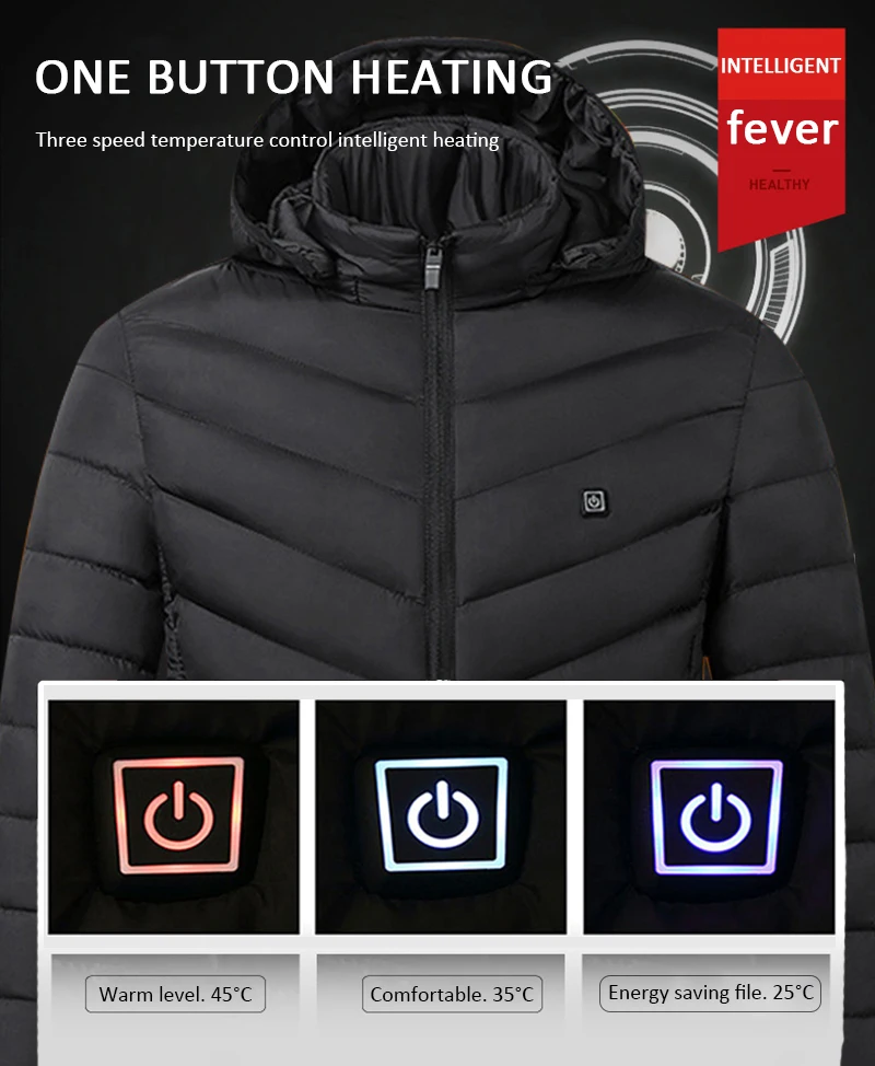 

Upgrade High Quality Electric Heating Warm Vest Outdoor Sports Coat Winter Coat With Cap USB Electric Recharge Heating