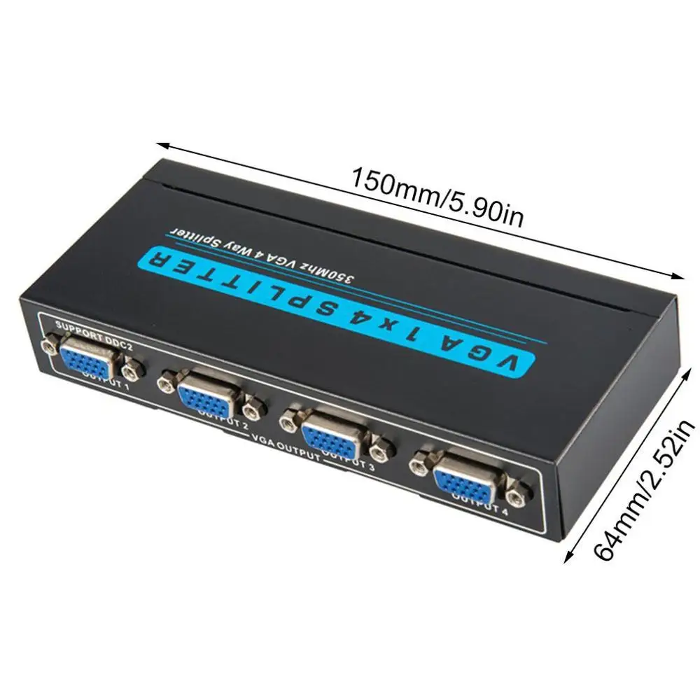 T-VG35104 VGA 1x4 Splitter 350MHz 4 Way Distributor Video EU/US/UK/AU Power Plug Adapter | Электроника