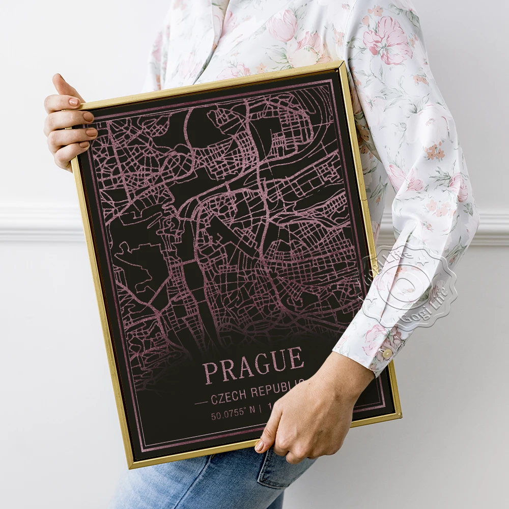 

World Tourist City Map Art Poster, Prague Czech Republic Personalized Map Canvas Painting, Science Fiction Style Wall Picture