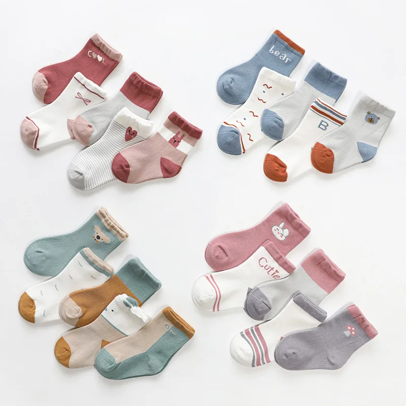

5 Pairs/lot Kids Socks for Girls Spring Autumn Cartoon Socks Children Baby Boys Combed Cotton Infant Socks Baby Fashion