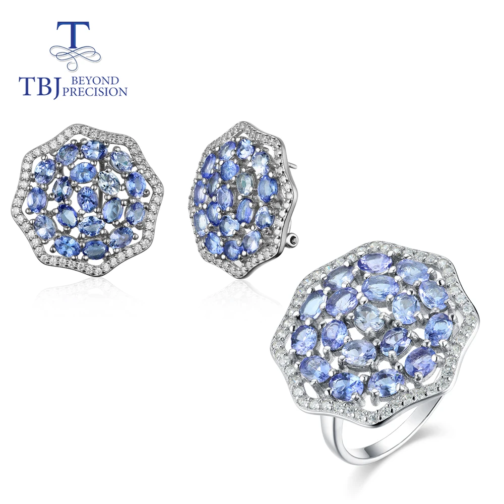 Женский ювелирный комплект из кольца и сережек серебра 925 пробы с натуральным