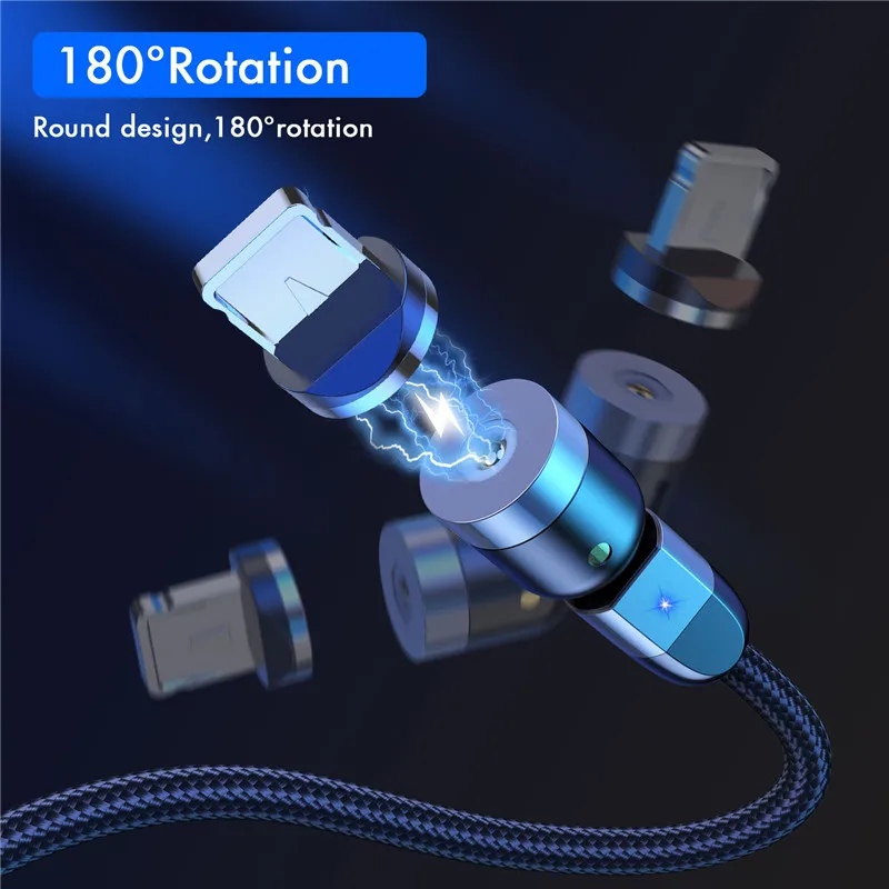 540 degree rotation magnetic usb cable fast charging usb type c cable magnet charger micro cable for iphone android phone wire free global shipping
