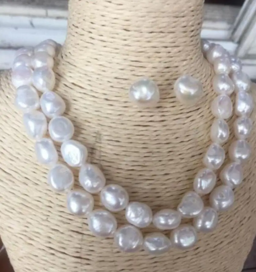 Ювелирный набор одинарные нити барокко белое жемчужное ожерелье 38 &quotи серьги