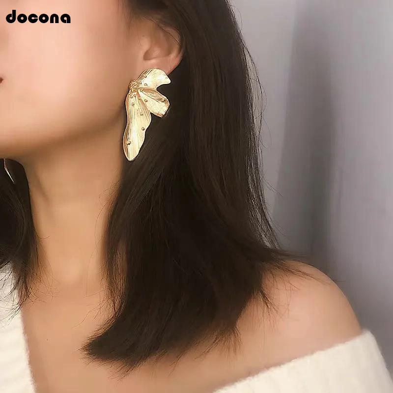 Модный docona золотые длинные листья цветок висячие серьги для женщин девушки