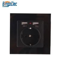 bingoelec power outlet usb charge eu standard glass panel electrical germany socket with double 2 1 a usb wall plug