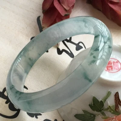 

zheru jewelry natural Myanmar jadeite 54-64mm ice blue flower color bracelet elegant princess jewelry send mother to girlfriend