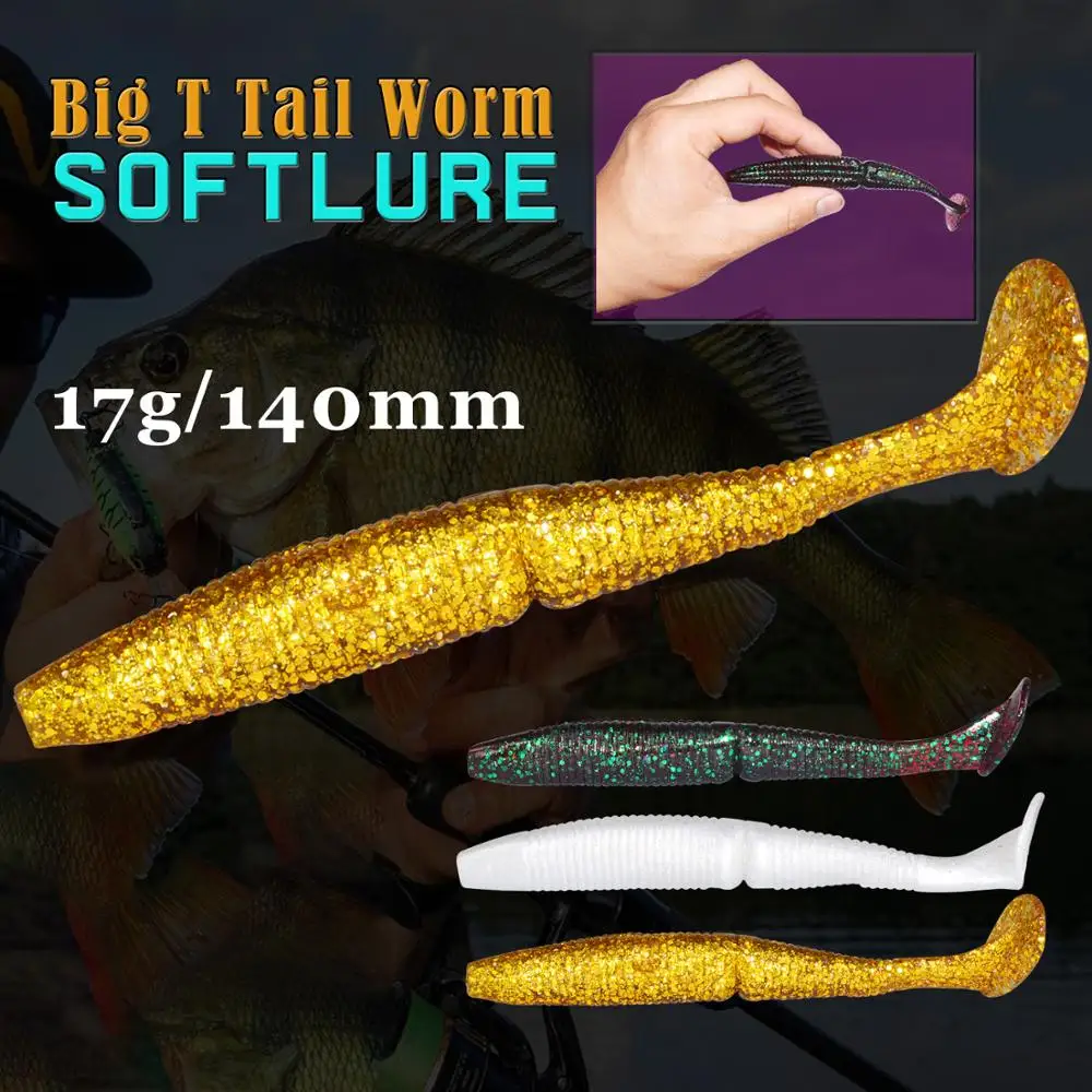 

3Pcs/lot T Tail Soft Baits 140mm 17g Artificial Soft Fishing Lures Wobblers Fishing Soft Lures Silicone Shad Worm Bass Baits