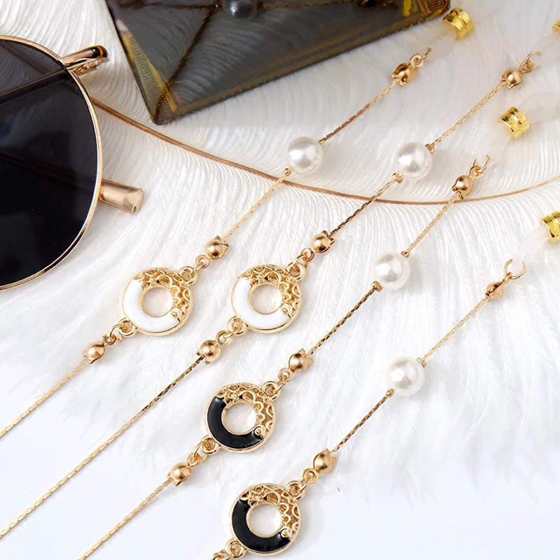 

women sunglasses necklace hollow out colour ceramic glaze circle eyeglasses lanyards girls anti-slip retro lolita glasses chains