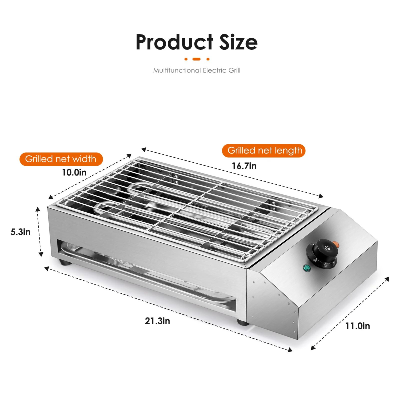

Portable Electric Grill Stainless Steel Smokeless BBQ Grill Countertop Barbecue Oven Adjustable Temperature Removeable Oil Pan