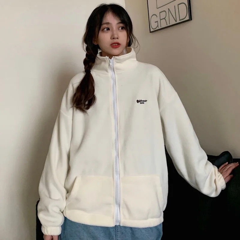 Harajuku Long Sleeve Oversized Hooded Sweatshirts Women Winter Vintage Clothes Woman Warm Thick Jacket Sweetshirt Zip Up Hoodies