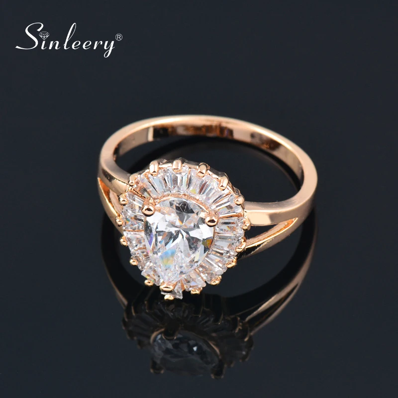 SINLEERY Роскошные обручальные кольца с большим кристаллом в форме слезы для женщин
