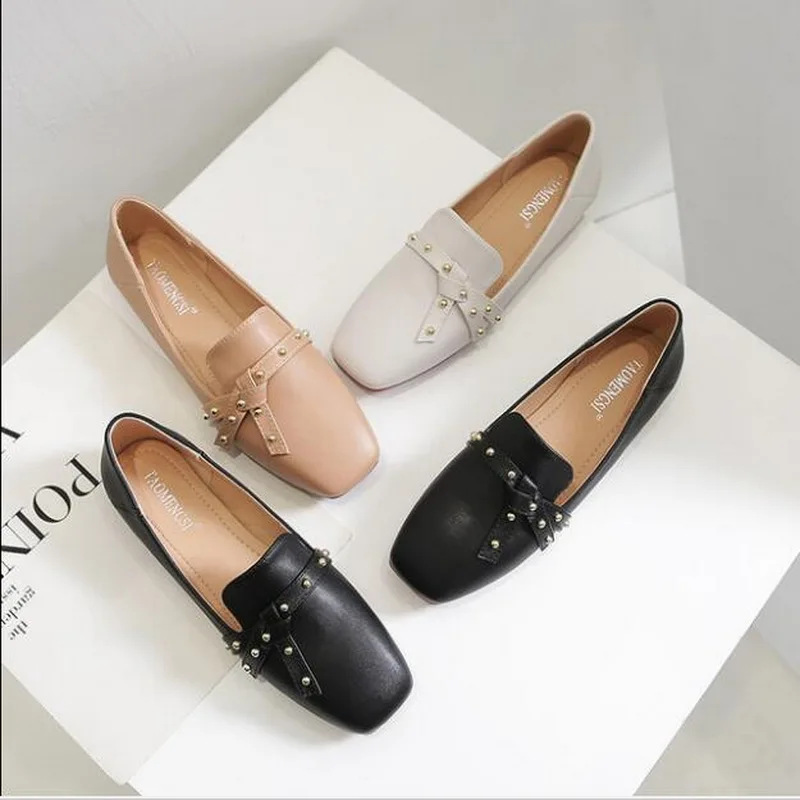 2021 Spring Summer Women Flat Shoes Women Fashion Loafers rivet belt buckle square head Boat Shoes Casual Free Shipping
