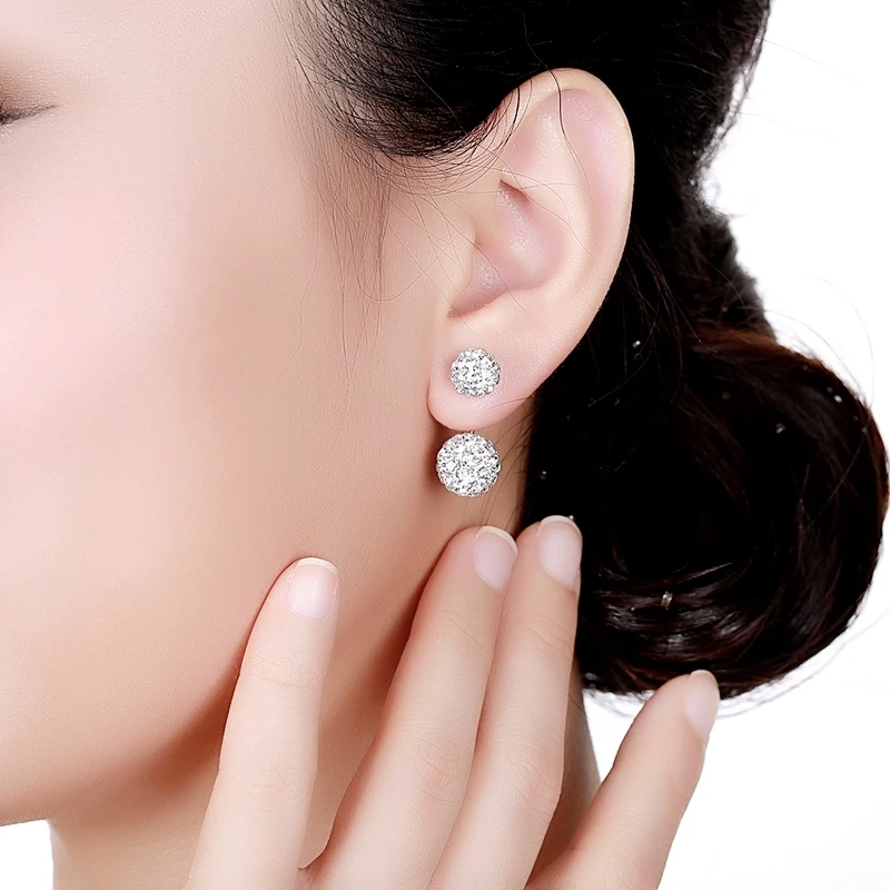 

Tremella Needle Earrings For Women Korean Fashion Accessories Diamond Ball Buckle Studs Rear Hanging Jewelry Bright Comfort