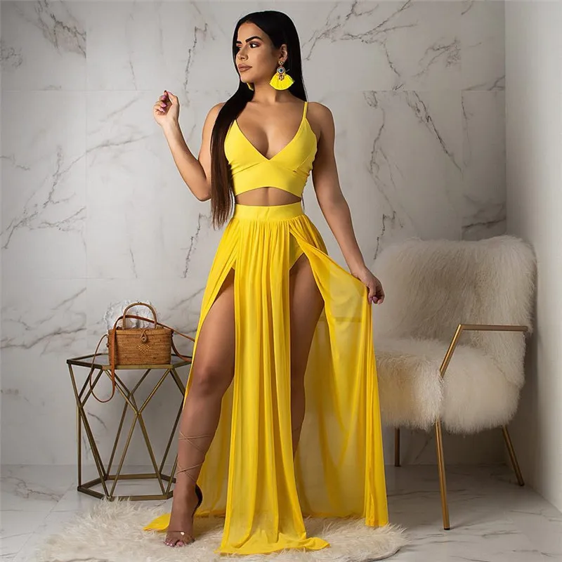 2021 Sexy Summer Two Piece Set Dress Women Chiffon Maxi Ladies Sleeveless Beach Sundress Formal Evening Party Long Dresses | Женская