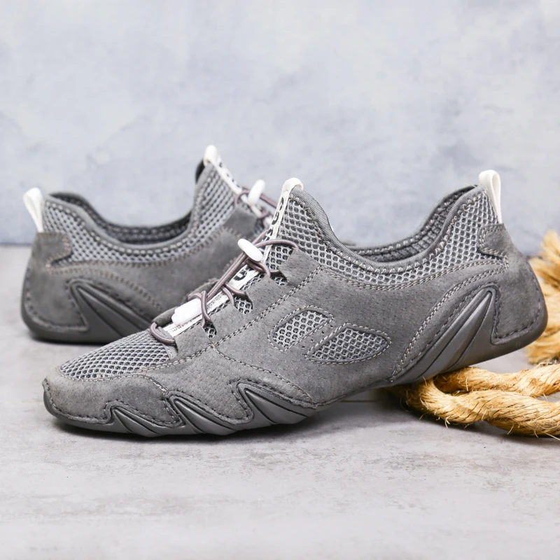 Fashion Men's Breathable Casual Shoes Pig Leather + mesh Male Sport Comfortable Men mocassin homme Lace up outdoor water | Обувь