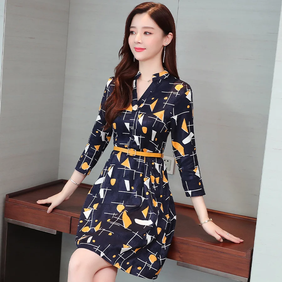 Vintage Print Chiffon Long Sleeve Mini Dress Autumn Winter Chic Plus Size Women Bodycon Dress Elegant Femal Party Vestidos
