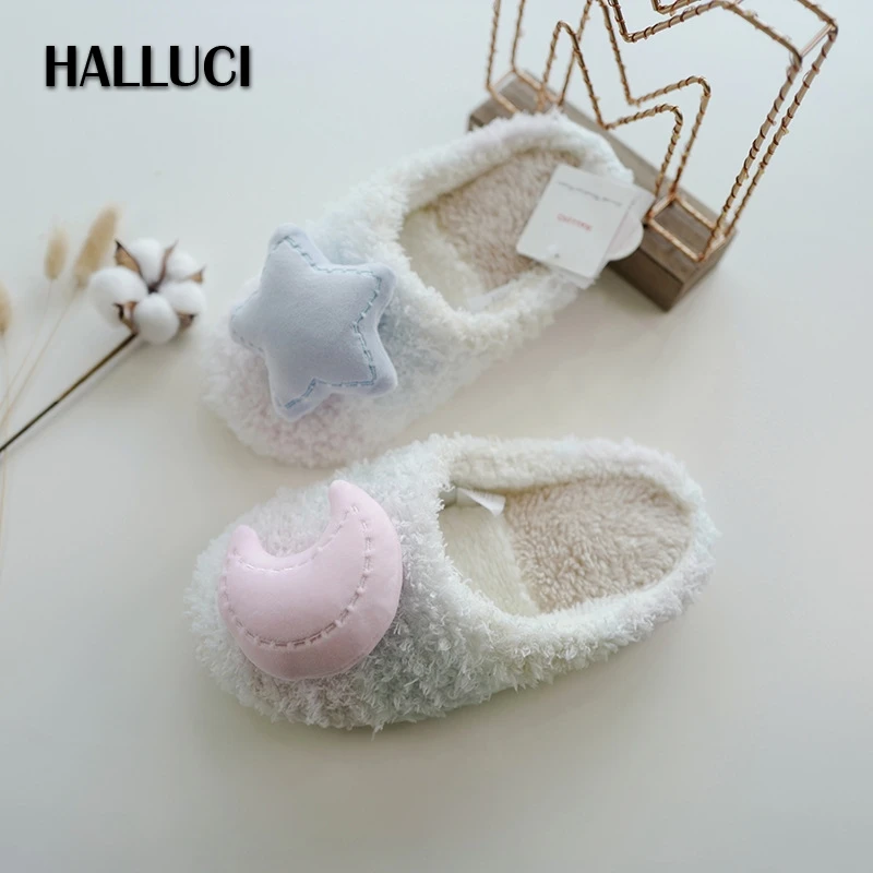 Японские милые с изображением ясного звездного домашняя обувь для женщин Теплые