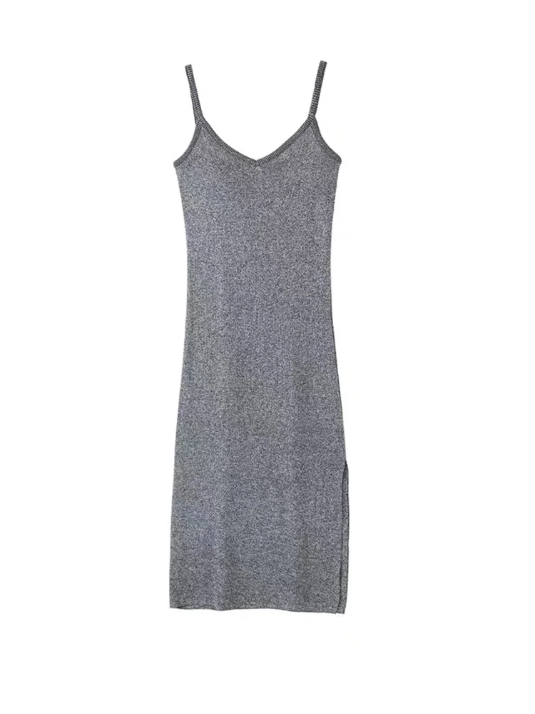 Трикотажное платье на бретельках XIBANI женское средней длины до колена с разрезом