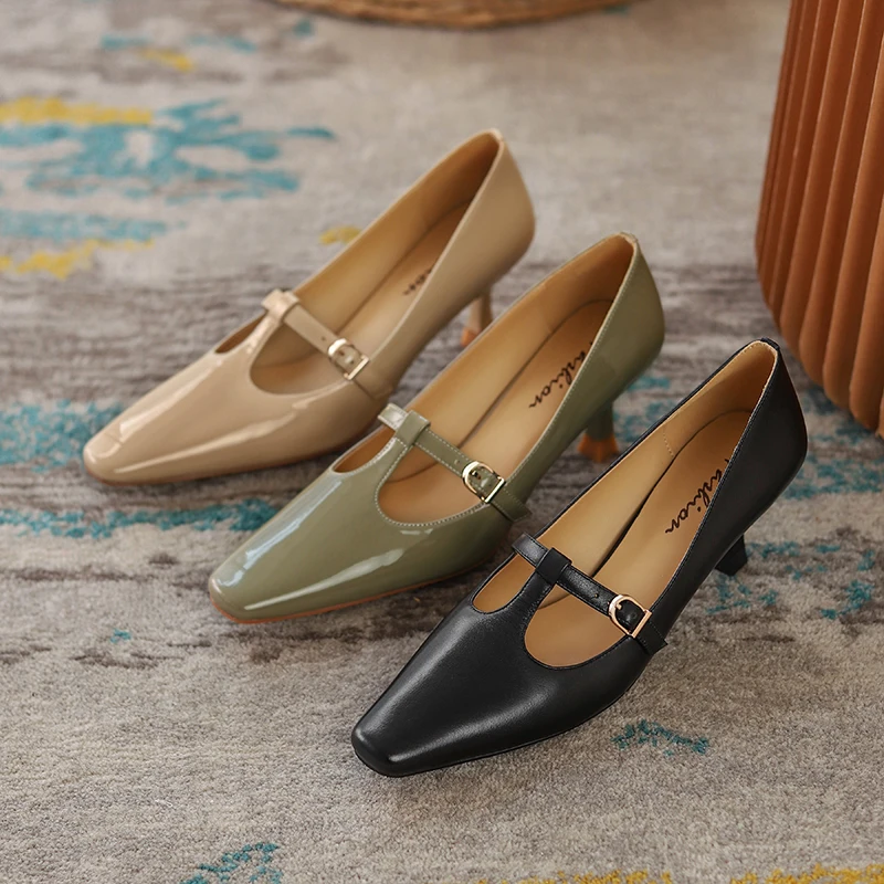 

2021 Fashion Women Shallow High Heels Pumps Elegant Spring Summer Shoes Woman buckle Decoration Wedding Shoes For Women