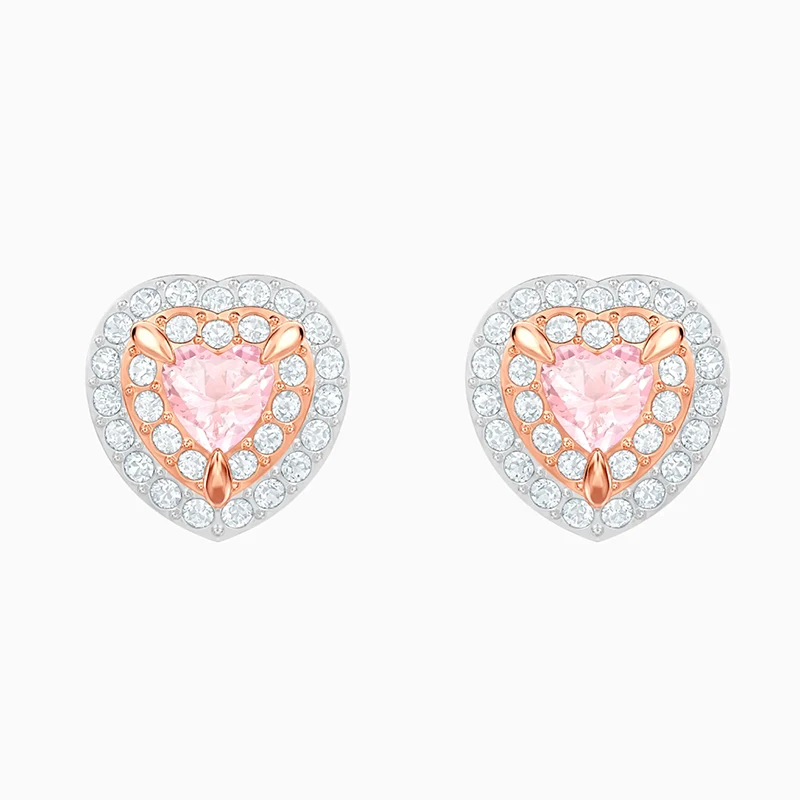 

SWA Necklace Earrings Bracelet Ring New Set Rose Gold Charming Pink Heart-shaped Crystal Set Ladies Engagement Jewelry Gift