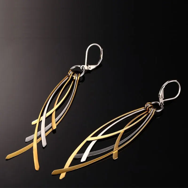 Женские серьги в форме листьев из нержавеющей стали золотистые висячие стиле