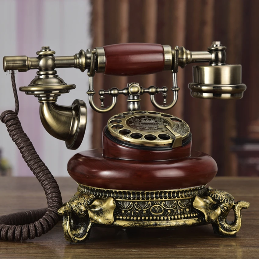 Cor do Café Telefone Antigo Americano Retro Rotativo Dial Fixo Eletrônico – Mecânico Ringtone Mogno