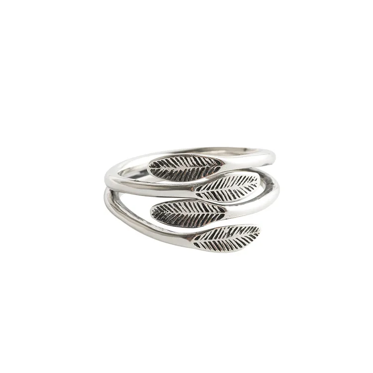 

Japanese and Korean style new S925 Sterling Silver Ring girls' Retro Old simple silver hand ring trend leaf silver hand ornament