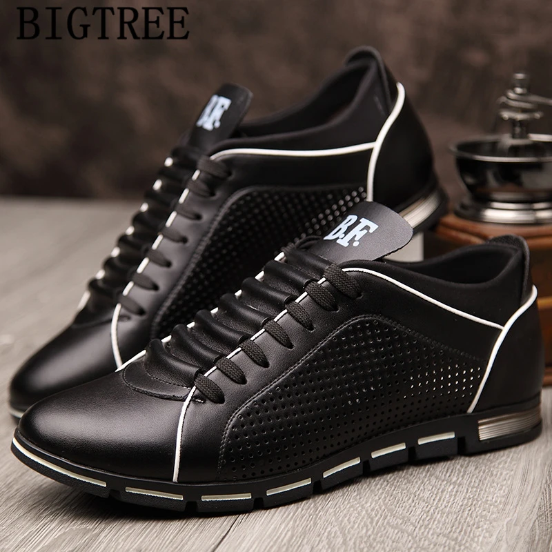 Летняя обувь повседневная спортивная для мужчин кожаная мужские черные