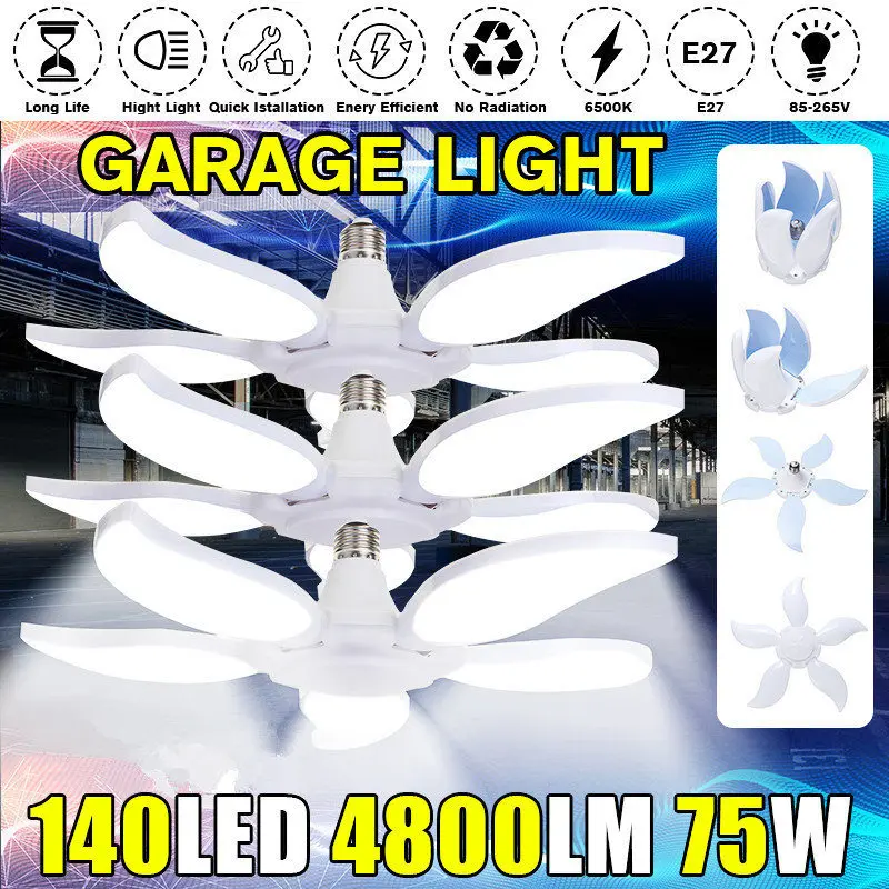 

Super Bright Industrial Lighting 60W 75W E27 Led 5Fan Garage Light 4800LM 85-265V LED Garage Lights Industrial Lamp for workshop