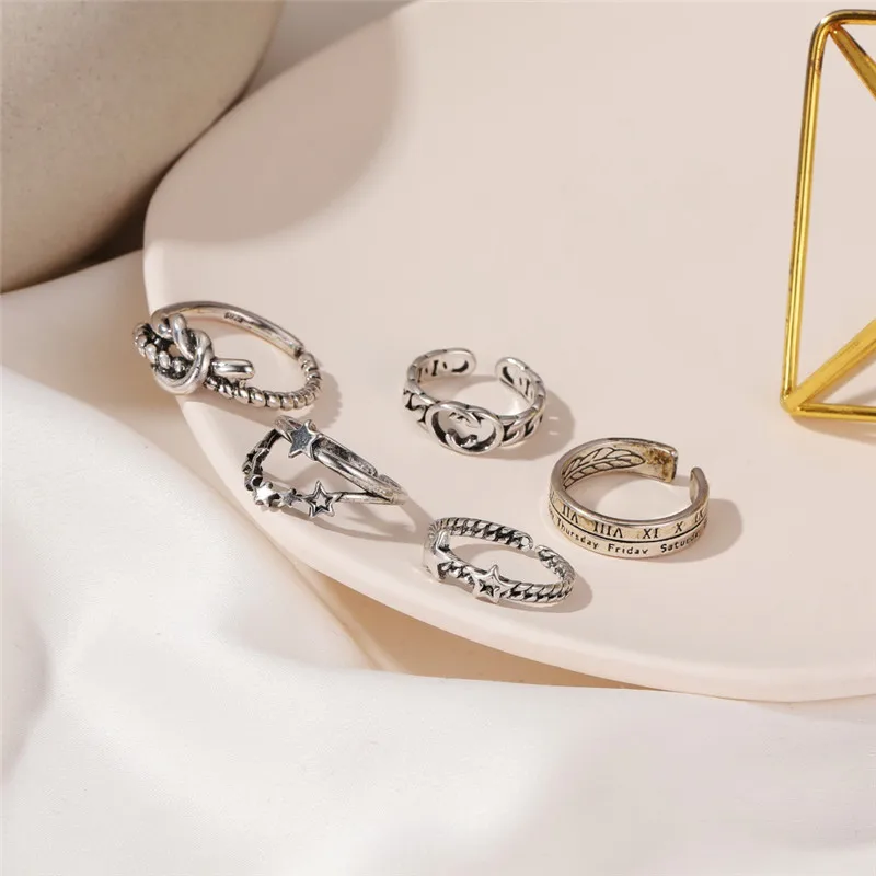 Женское Винтажное кольцо серебряного цвета в форме сердца и звезды модное