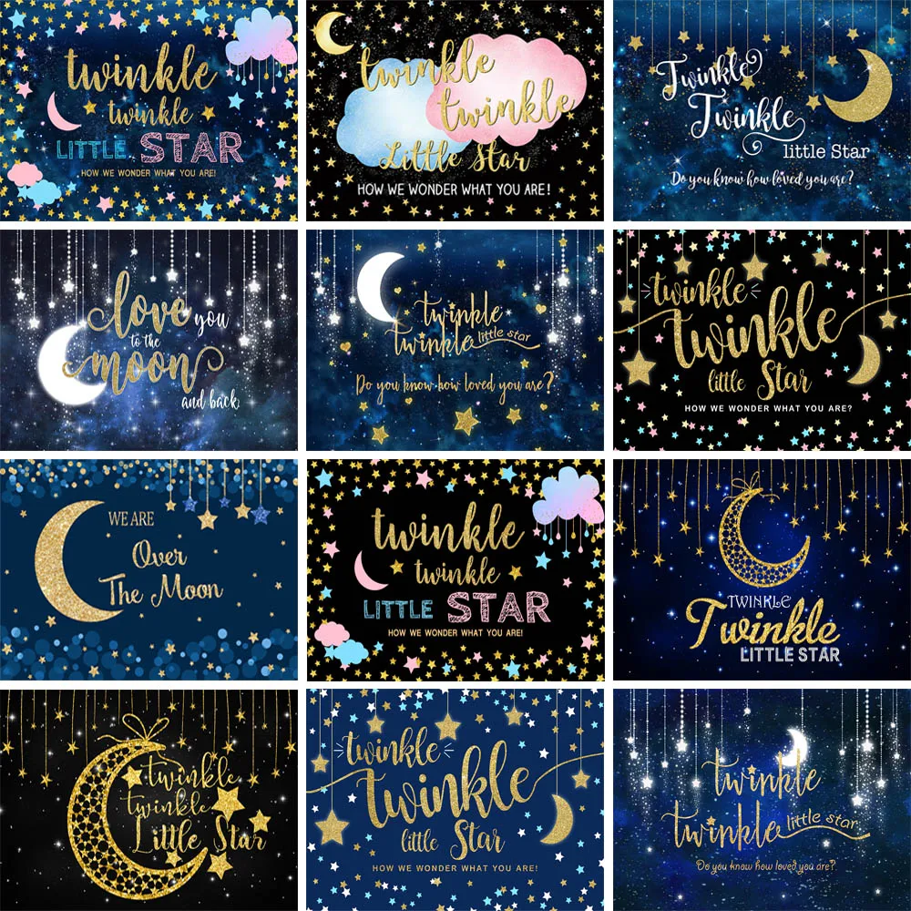 

Mocsicka Twinkle Little Star Baby Shower Backdrop Child 1st Birthday Shining Stars Moon Party Photography Background Photocall
