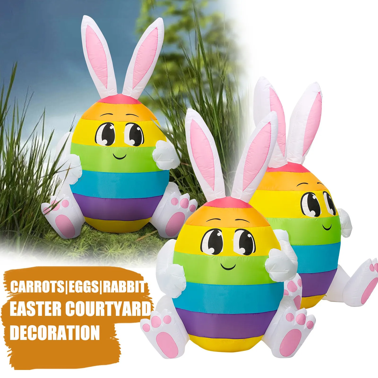 

25x15x10cm Easter Inflatable Standing Bunny Inflatable Model Glowing Led Lights Holiday Decoration Automatic Inflation Design